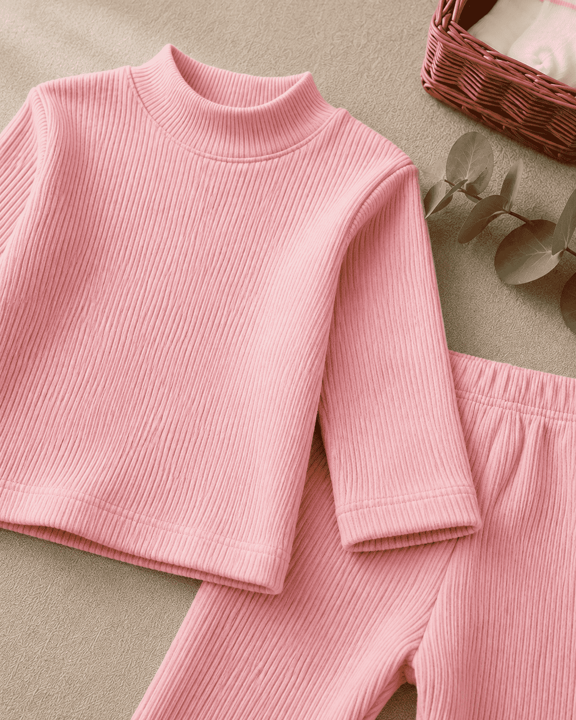 Plush Ribbed Knit Basic Set - Pink