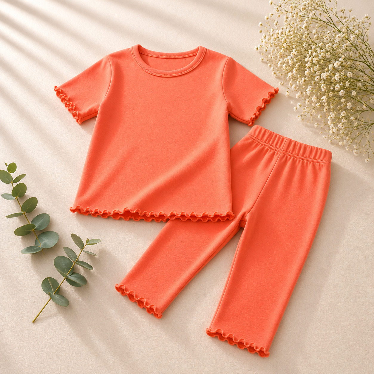 Girls Orange Casual Co-ord Set