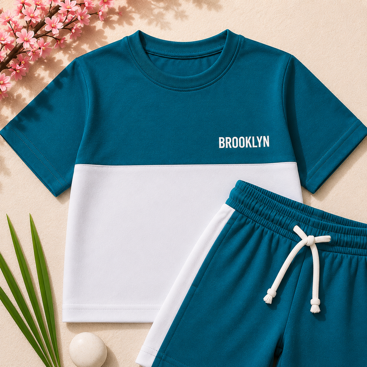 Boys Teal & White "Brooklyn" T-Shirt & Shorts Set