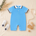 Sky Blue Polo Romper for Babies | Soft Interlock Bodysuit