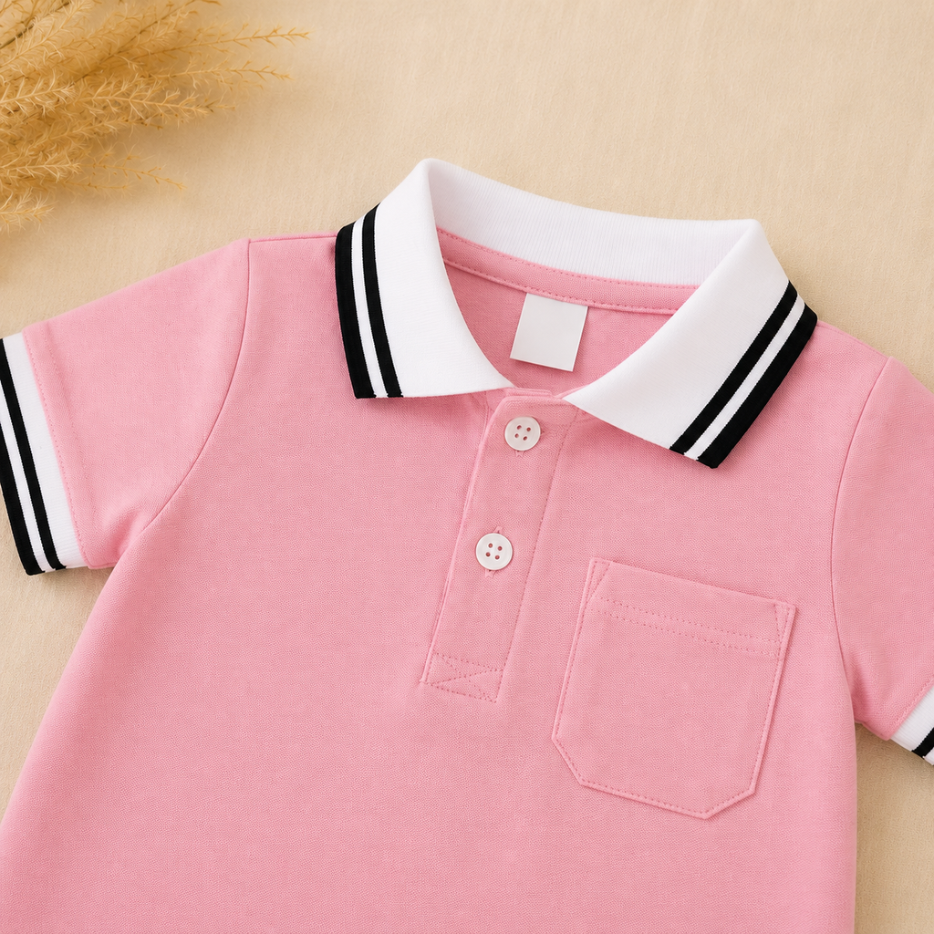 Light Pink Polo Romper for Babies | Soft Interlock Bodysuit