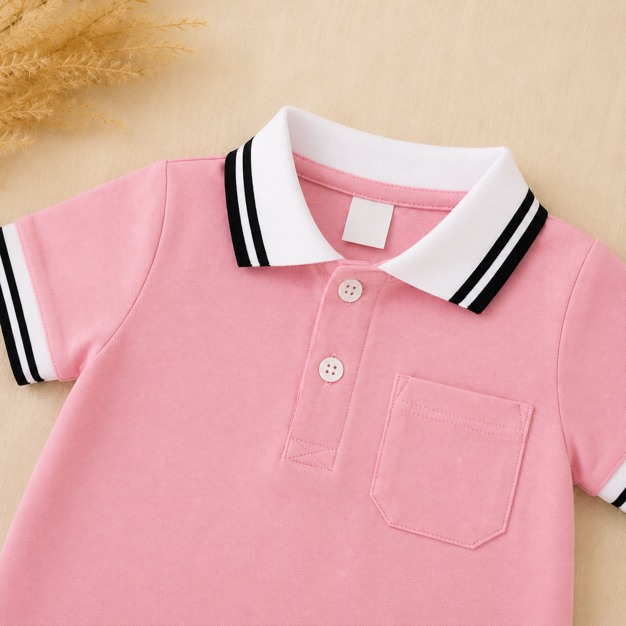 Light Pink Polo Romper for Babies | Soft Interlock Bodysuit