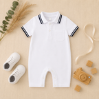 White Polo Romper for Babies | Soft Interlock Bodysuit