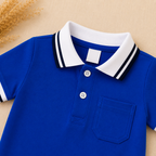 Royal Blue Polo Romper for Babies | Soft Interlock Bodysuit