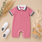 Pink Polo Romper for Babies | Soft Interlock Bodysuit