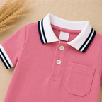 Pink Polo Romper for Babies | Soft Interlock Bodysuit