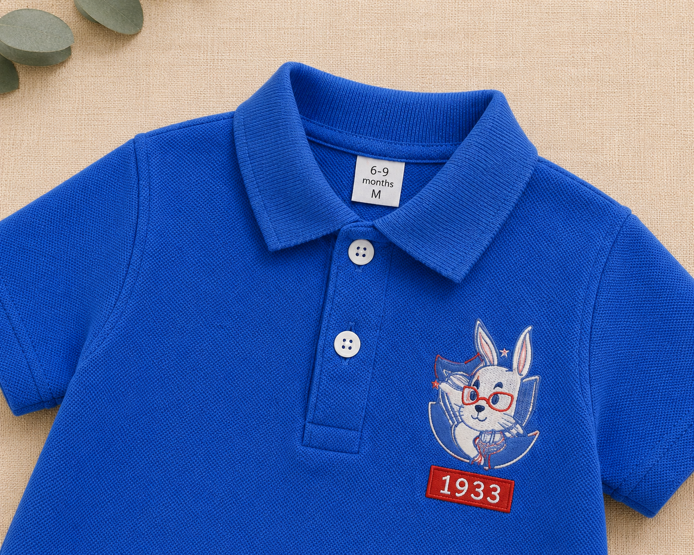 Plush-Polo Romper - Blue