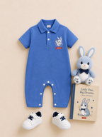 Plush-Polo Romper - Blue
