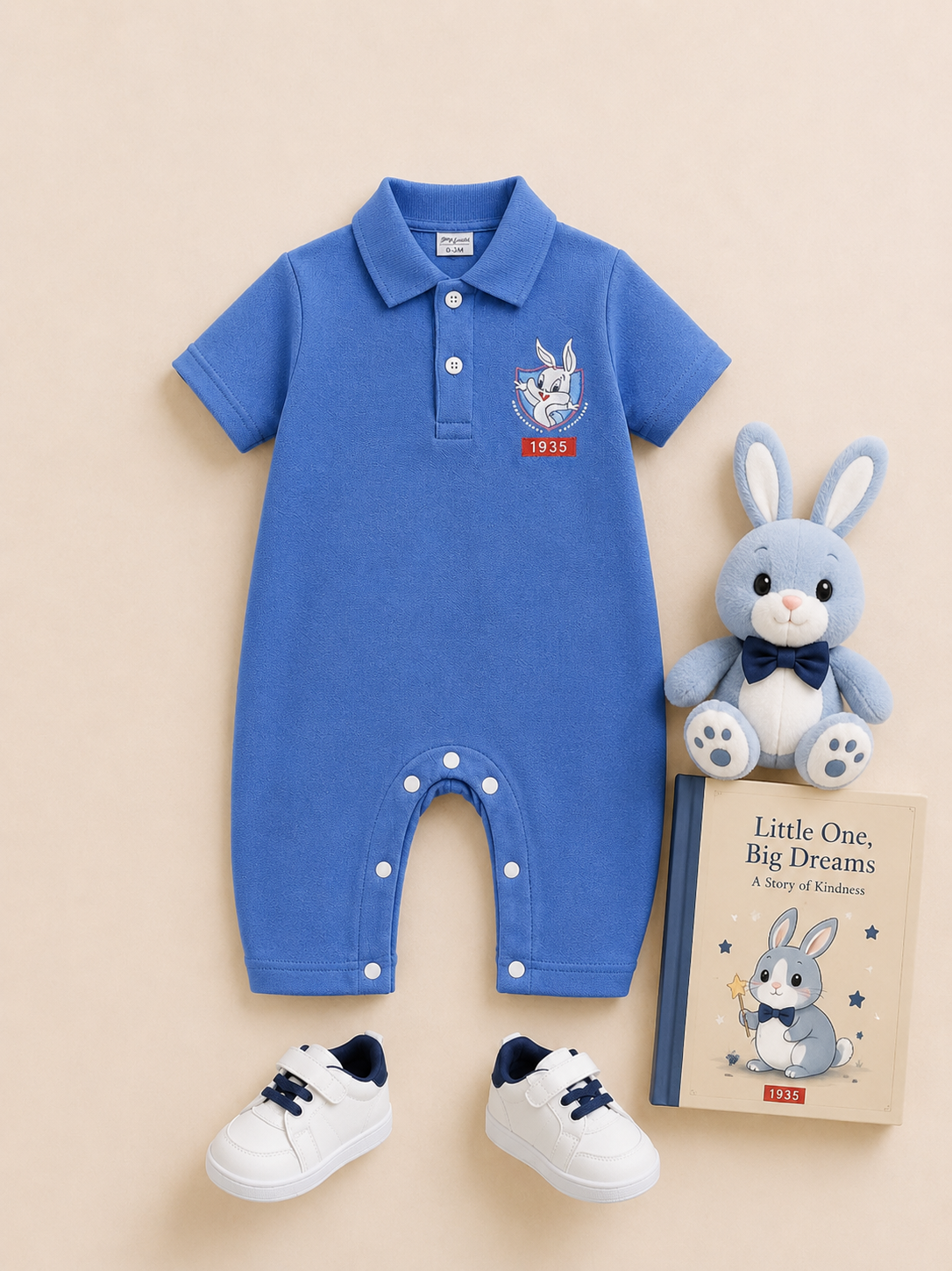 Plush-Polo Romper - Blue