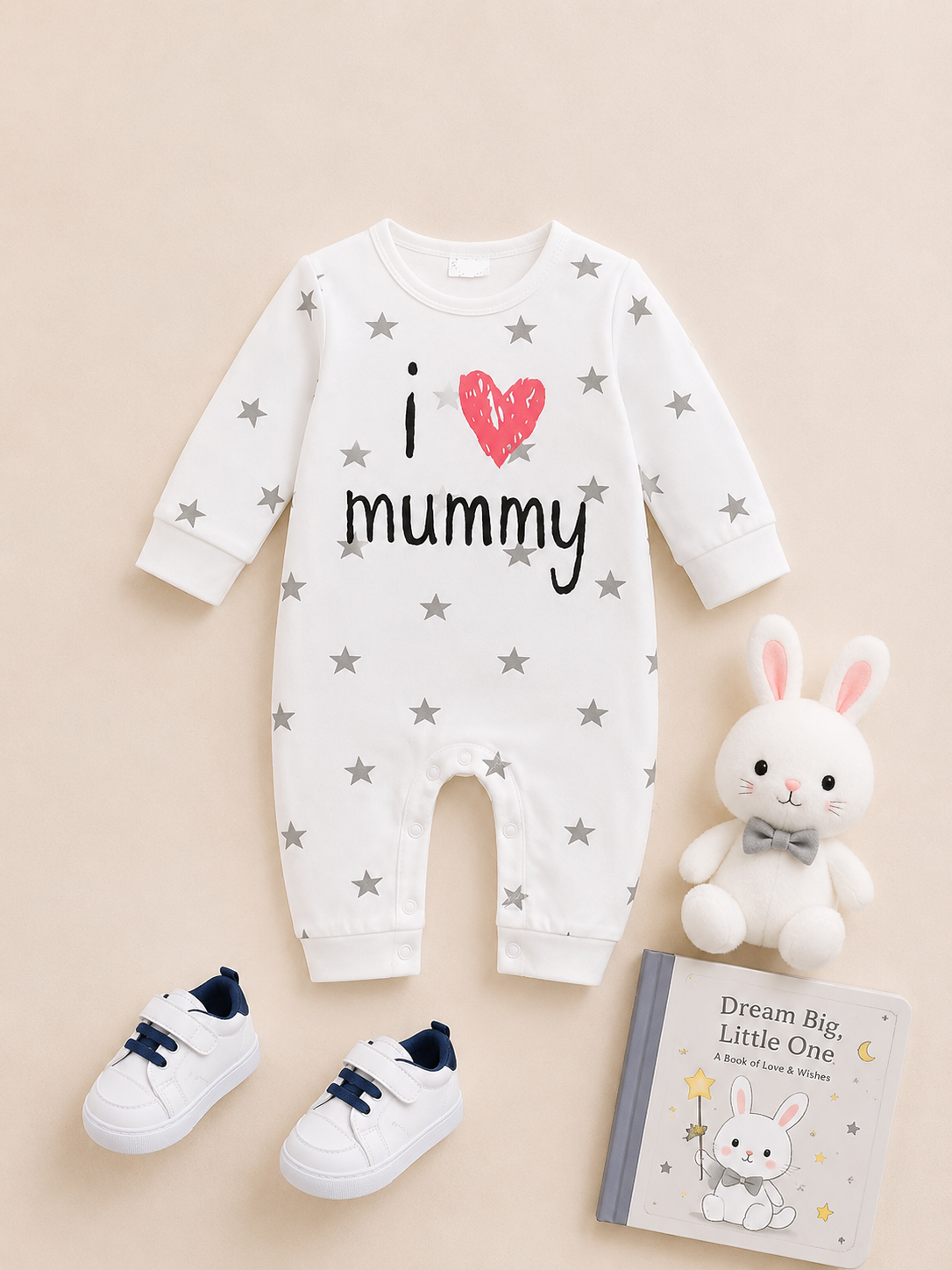 Plush-Printed Romper - I love Mummy