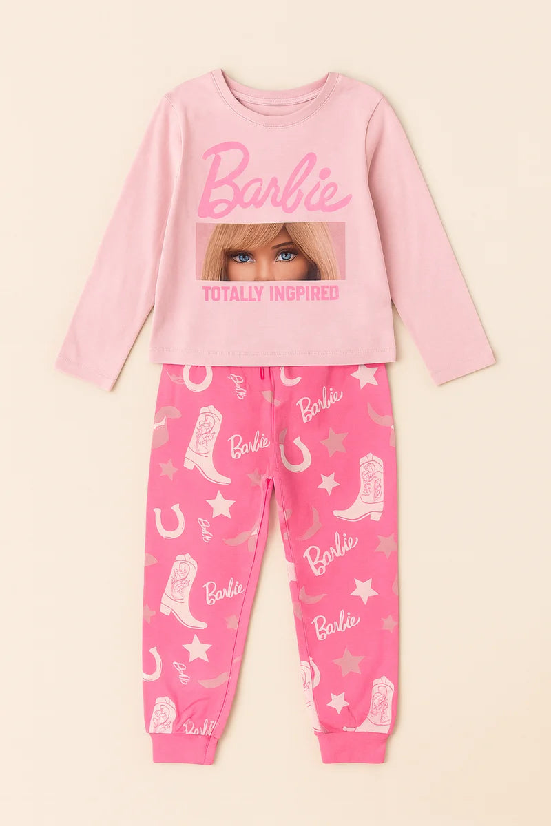 Girls Barbie Pajama Set – Pink Totally Inspired Top & Printed Pants | Kids Nightwear