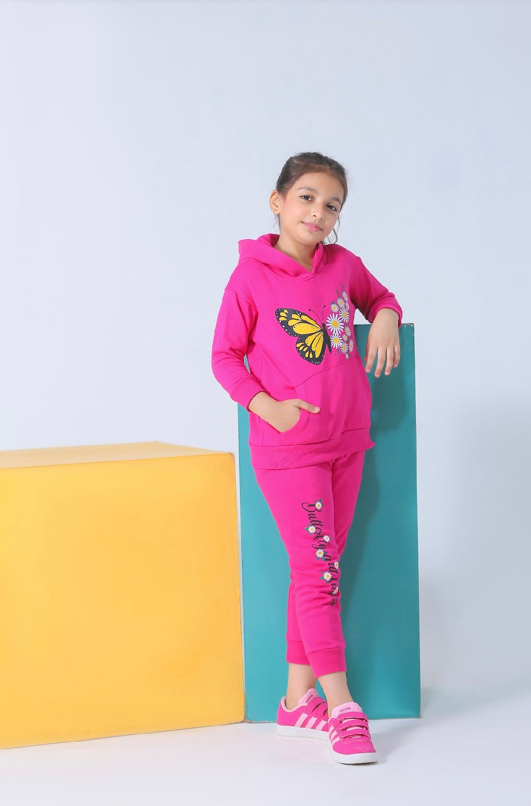 Plush Hoodied Fleece Shirt & Trouser - Pink Butterfly