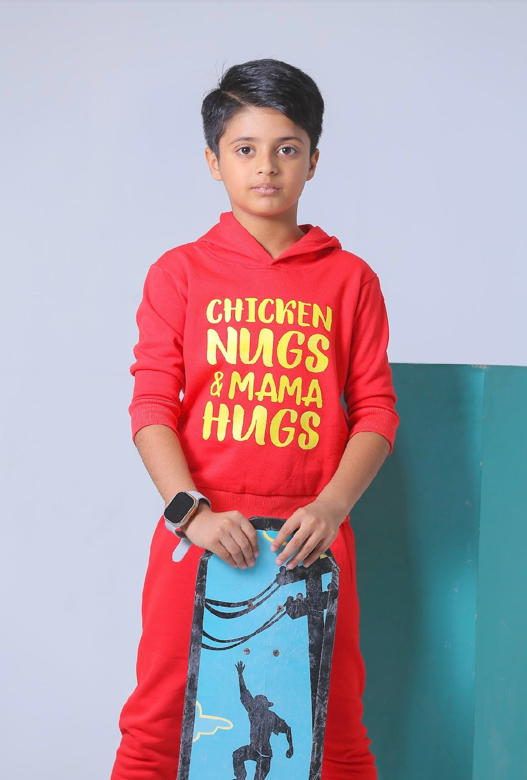 Plush Hoodied Fleece Shirt & Trouser - Mama Hugs in Red