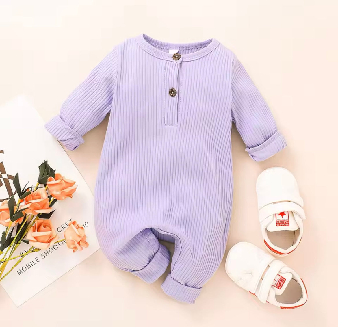 Plush Ribbed Knit Winter Romper - Purple