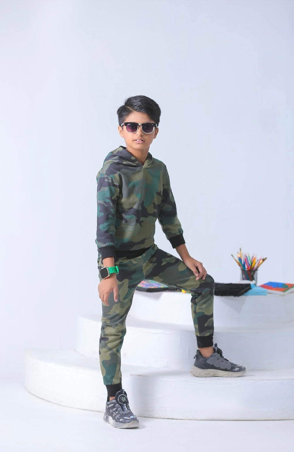 Plush - Hoodied Fleece Shirt & Trouser - Camouflage Rustic Green