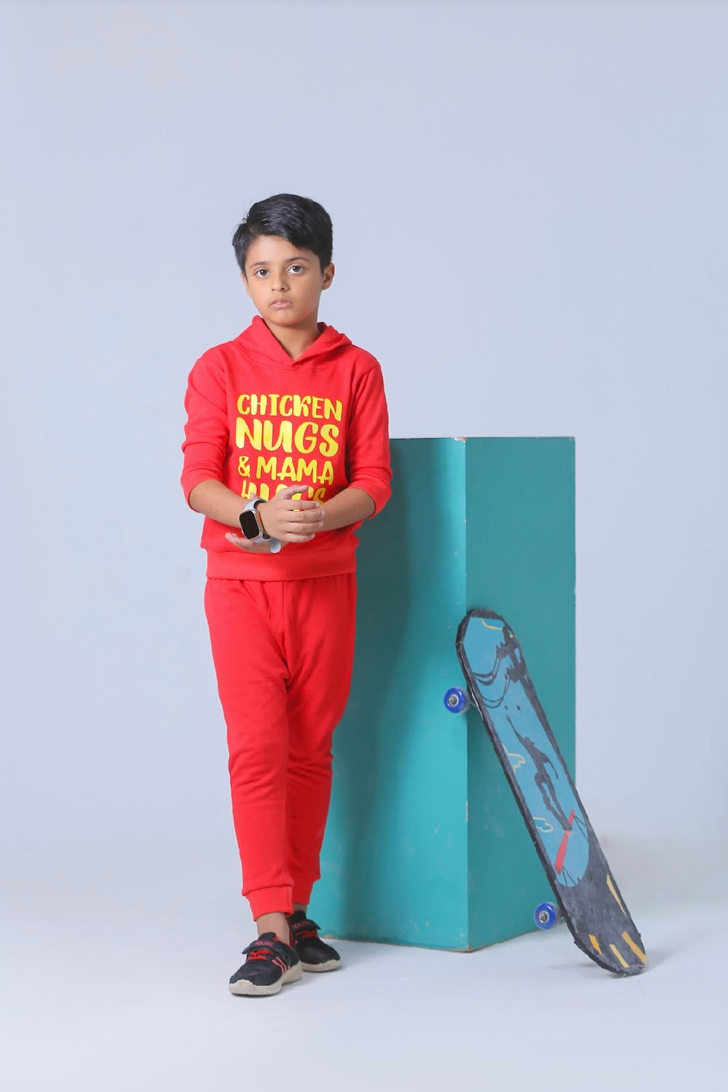 Plush Hoodied Fleece Shirt & Trouser - Mama Hugs in Red