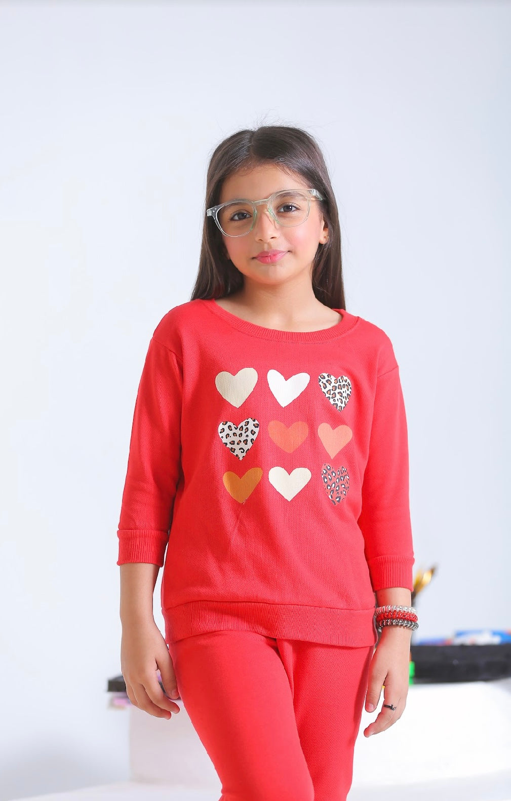 Plush Fleece Shirt & Trouser - Hearts in Red