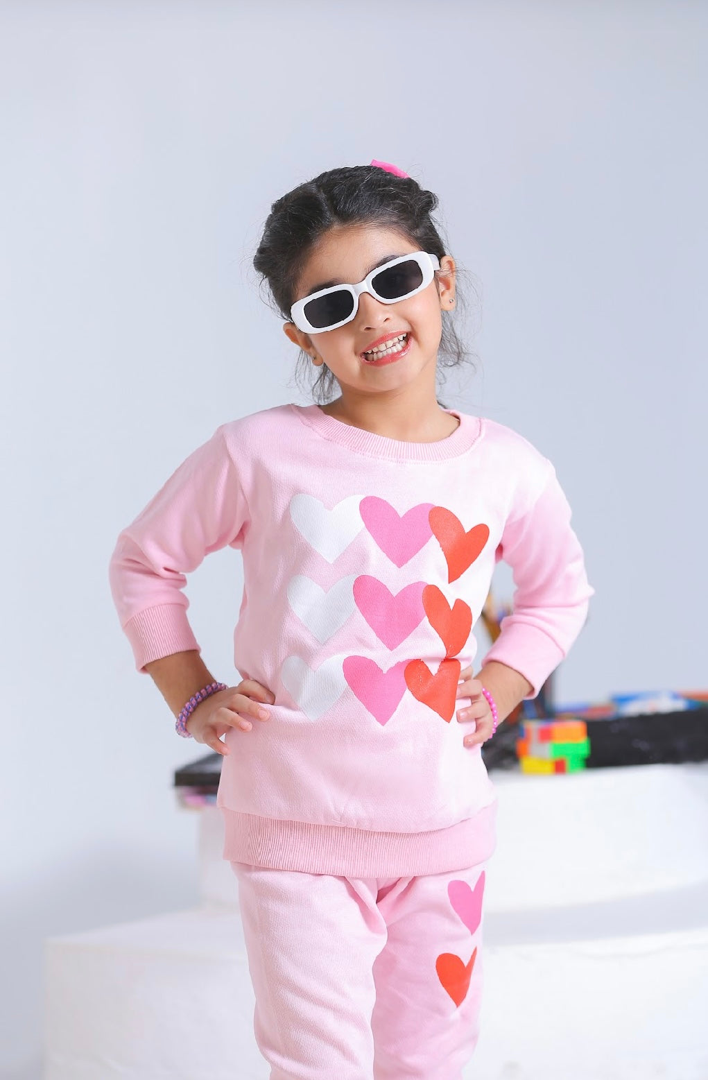 Plush Fleece Shirt & Trouser - Hearts in Pink