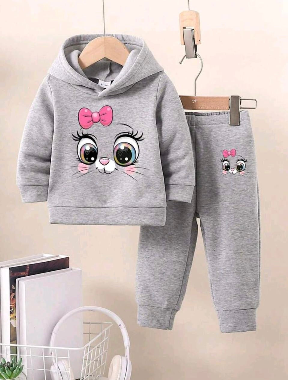 Plush - Fleece Shirt & Trouser - Cat Bow in Grey