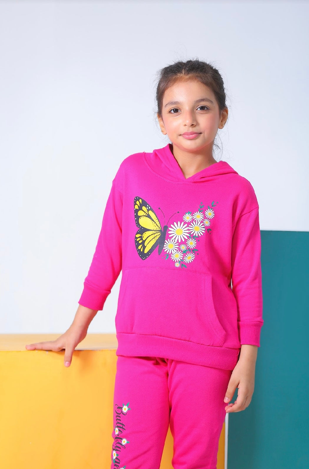 Plush Hoodied Fleece Shirt & Trouser - Pink Butterfly