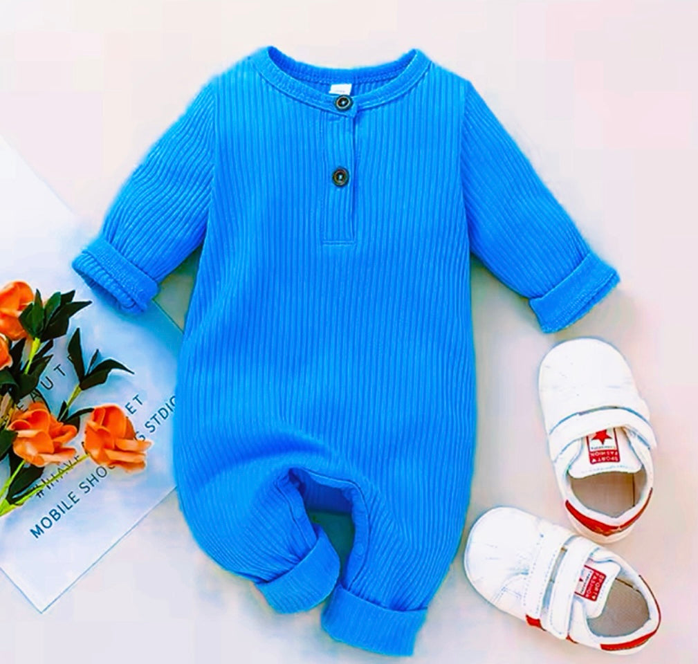 Plush-Ribbed Knit Winter Romper - Royal Blue