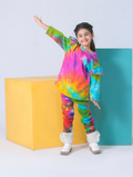 Plush Shoulder Frill Style Ribbed Knit Basic Set - Rainbow