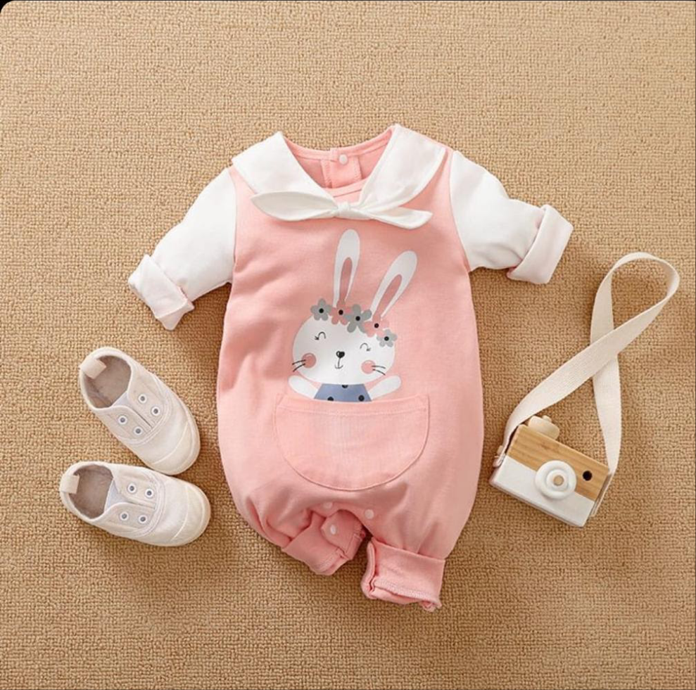 Plush - Printed Romper - Pink Bunny Rabbit