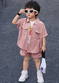 Plush-Boys Short and Shirt Set - Pink