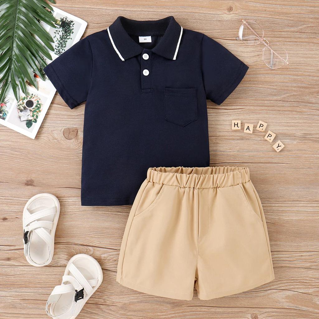 Shirt and Short Set - Blue Contrast Polo