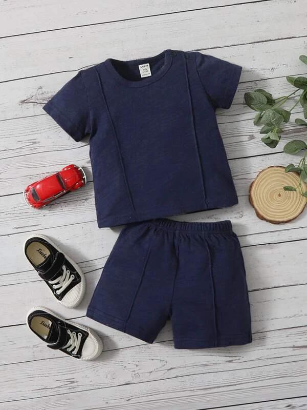 Plush-Nifty Basic Short & Shirt Set - Blue