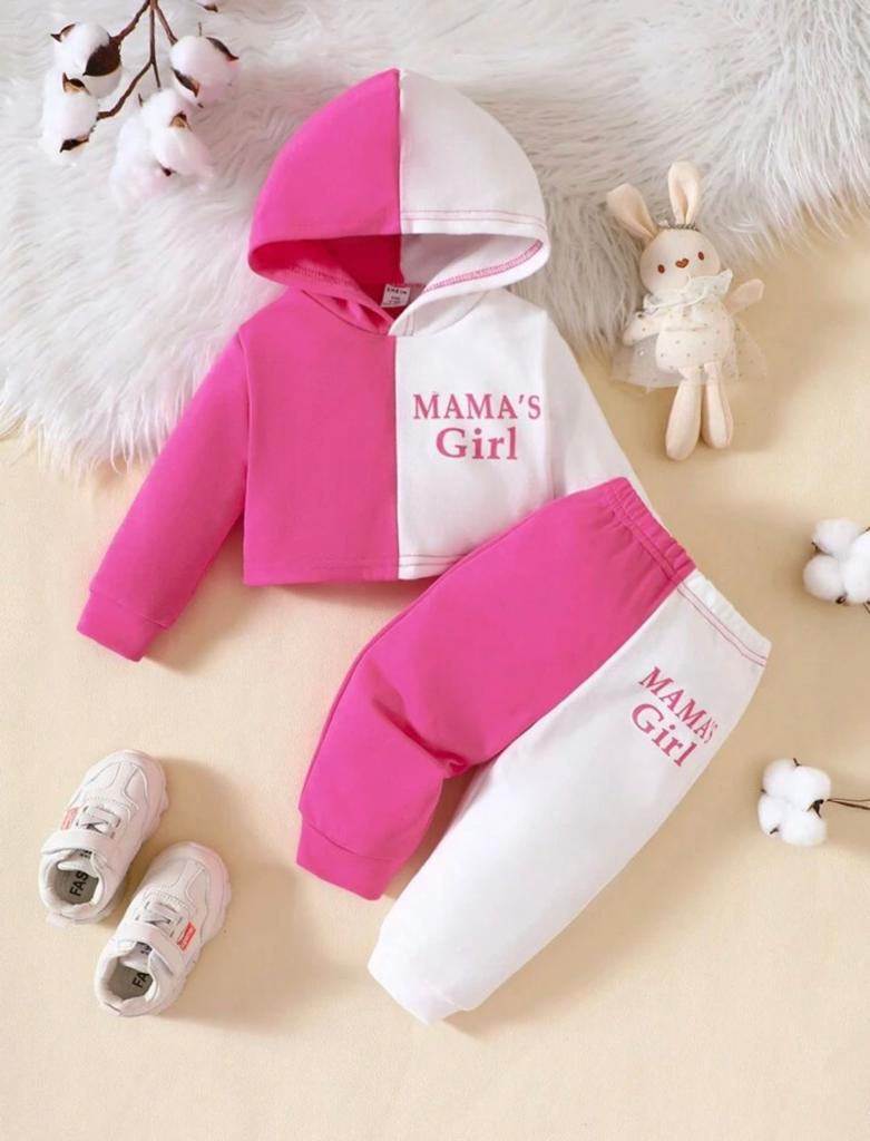 Plush Hoodie Style - Mamas Girl Fleece Basic Pink Contrast