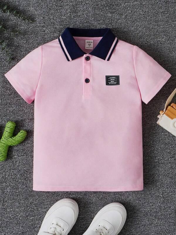 Plush-Baby Plaid Polo Shirt & Shorts-Pink