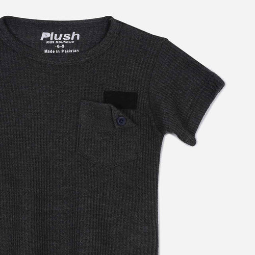 Plush-Waffle Textured Short Sets-Charcol