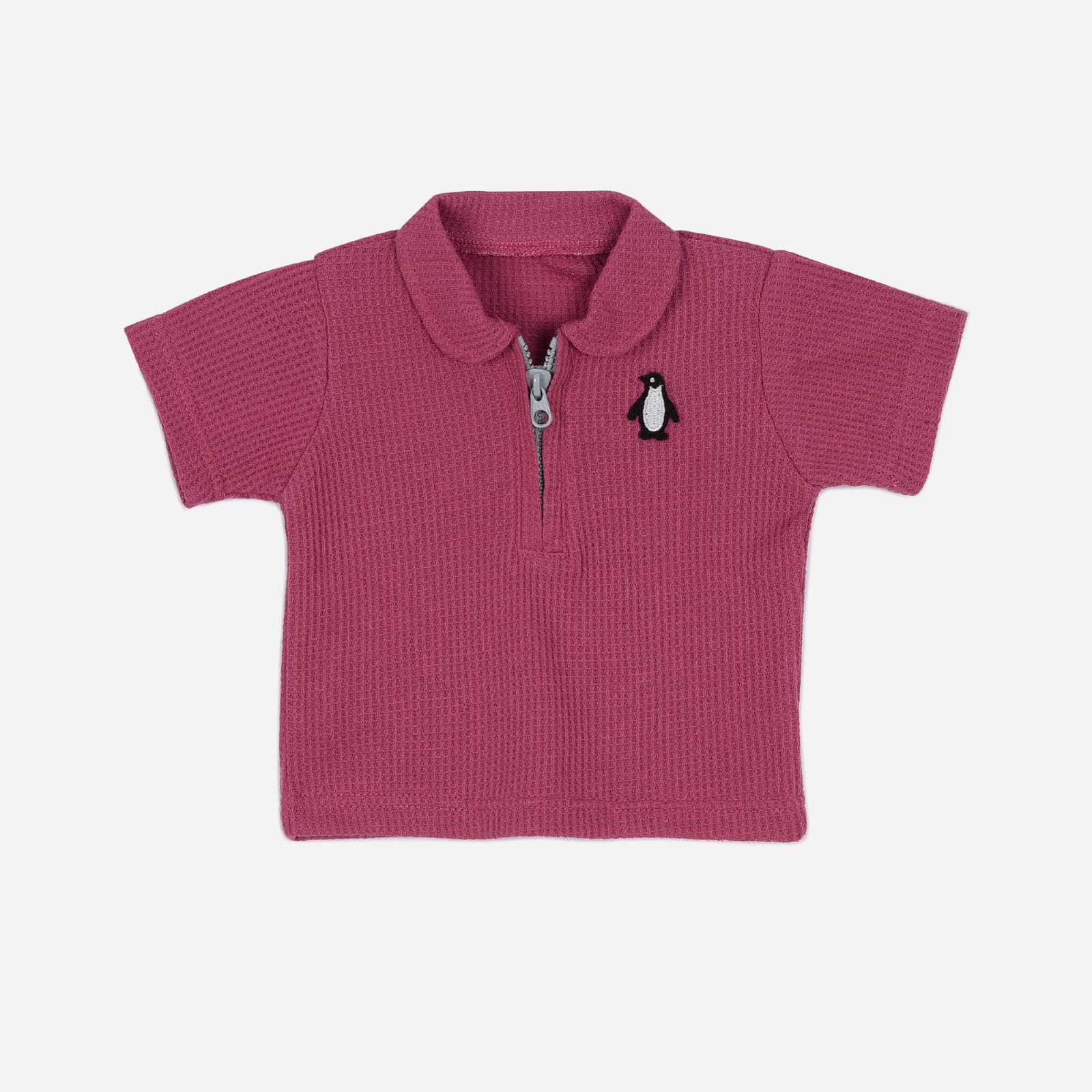 Plush-Waffle Textured Polo Sets-Maroon