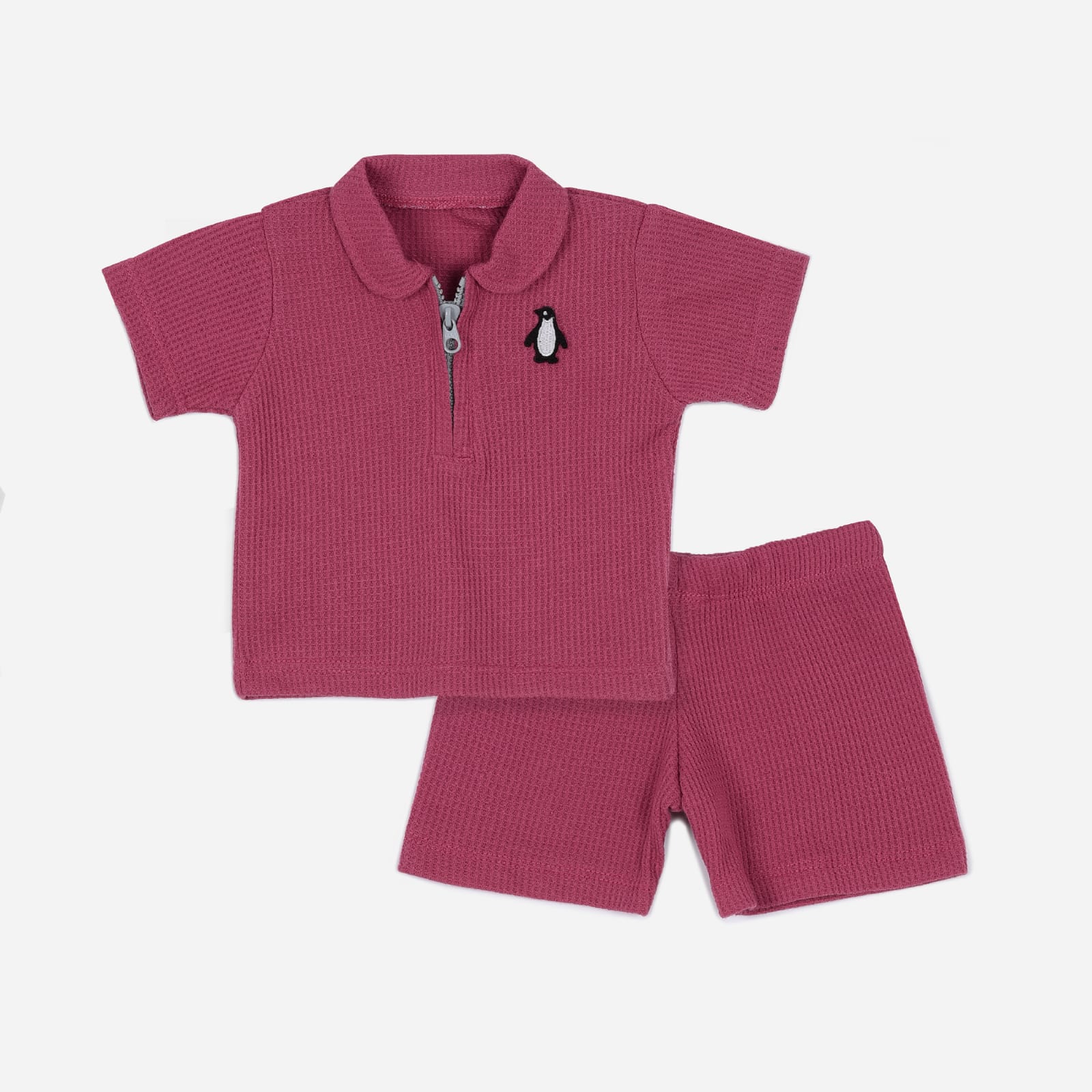 Plush-Waffle Textured Polo Sets-Maroon