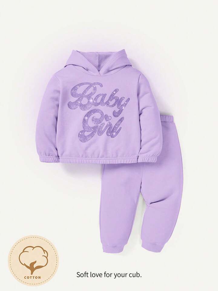 Plush  Hoodied Fleece Shirt & Trouser - Baby in Purple contrast