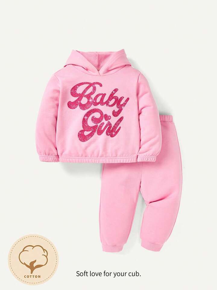 Plush Hoodied Fleece Shirt & Trouser - Baby in Pink contrast