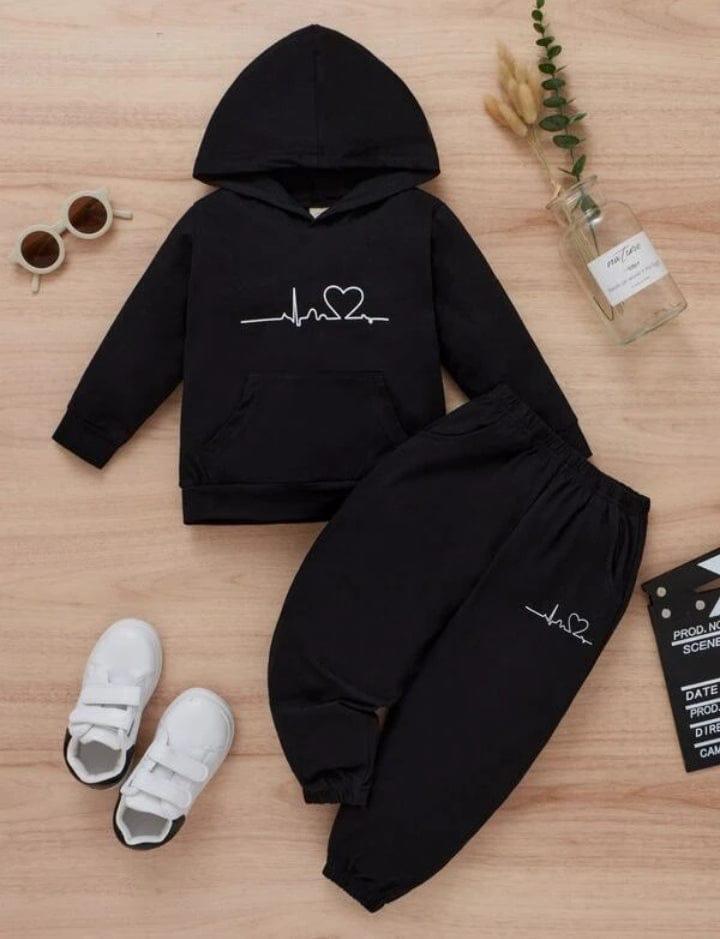 Plush-Hoodie Style - Heart Line Fleece Sweat Set
