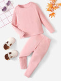 Plush Round Neck Style Ribbed Knit Sweat Set - Baby Pink
