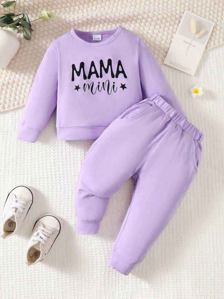 Plush Round Neck - Mama's Mini Fleece Basic Set Purple