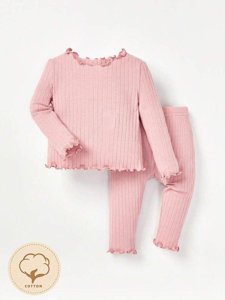 Plush Ribbed Knit Basic Set - Pink