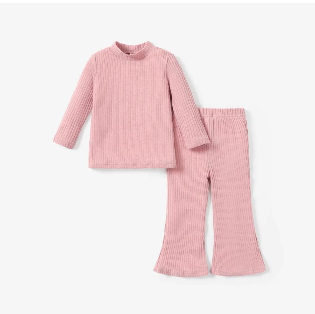 Plush Ribbed Knit Basic Set - Pink