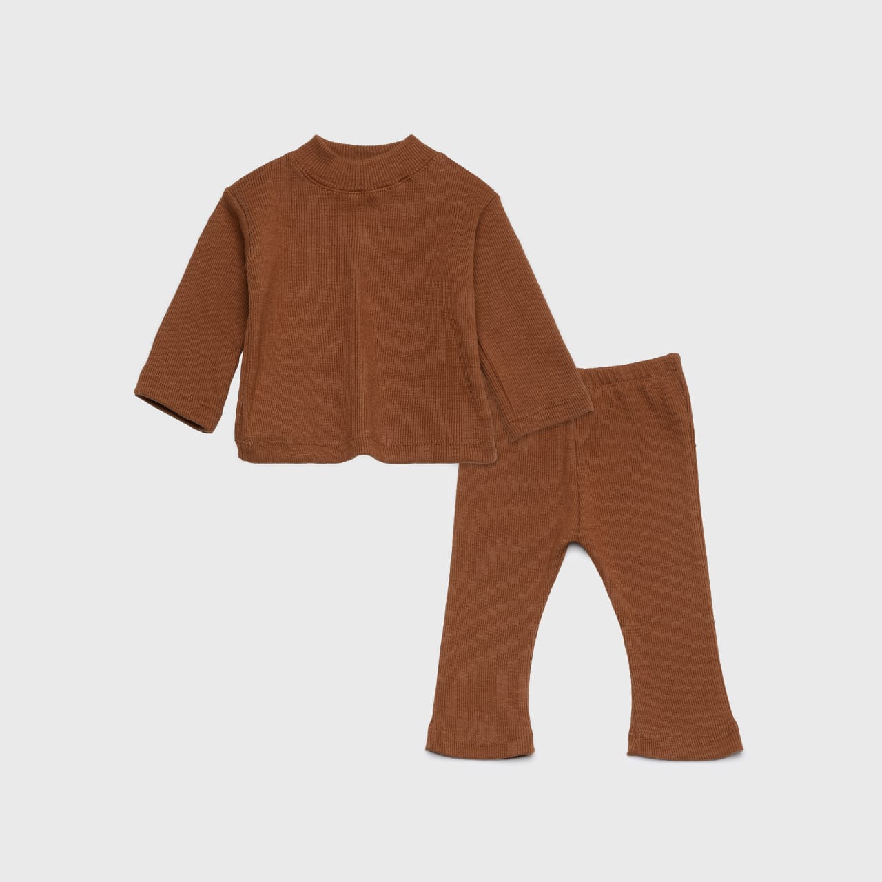 Plush Ribbed Knit Basic Set - Brown