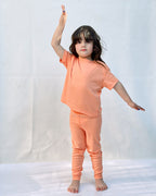 Plush-Premium Girls Casual Wear P/J Set Drop Shoulder Orange