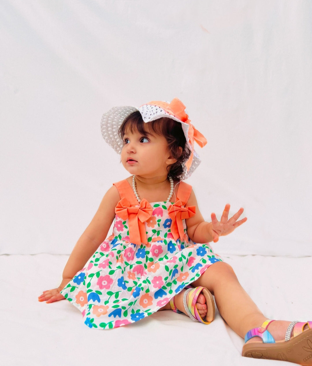 Baby Girl 2PCS ALL OVER PRINT SLEEVELESS DRESS WITH HAT