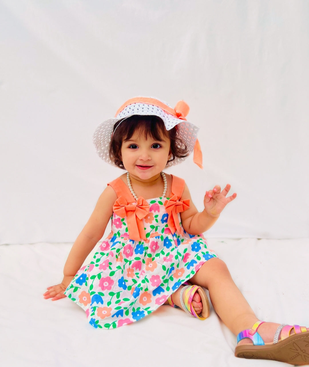 Baby Girl 2PCS ALL OVER PRINT SLEEVELESS DRESS WITH HAT