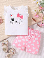 Plush-Nifty Basics - Cat Love in White Pink Contrast with Shorts