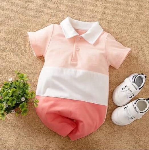 Plush Polo Romper - Pink
