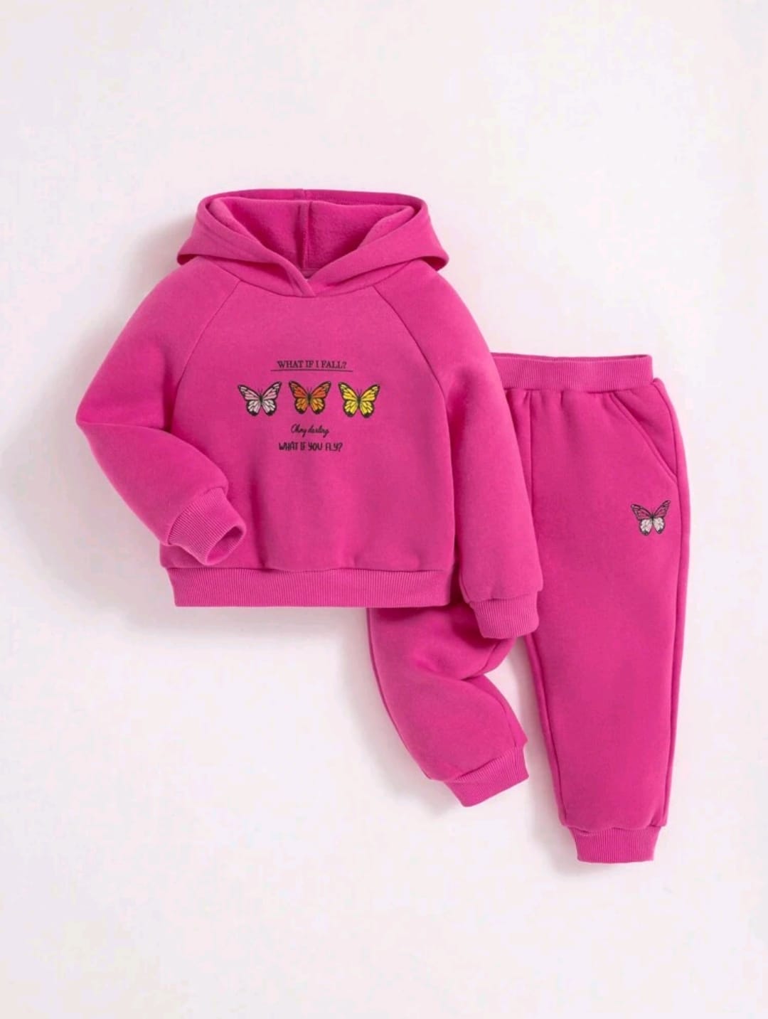 Plush Hoodied Fleece Shirt & Trouser - Butterfly in Pink