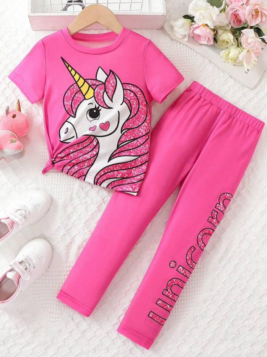 PLUSH-Nifty Basics - Unicorn in Pink with Printed Trousers